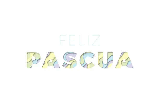 Vector illustration of feliz pascua (happy easter in spanish). easter vector template design illustration. paper cut realistic 3d text on white background