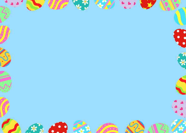 ilustrações de stock, clip art, desenhos animados e ícones de easter eggs frame border with a black space for a text, logo, or designs. view from above. . hand drawn vector illustration. - red easter blue frame