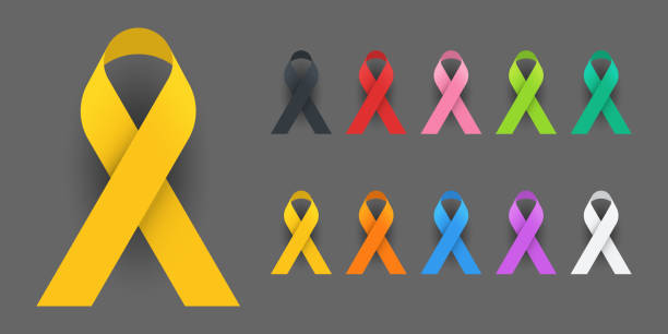 ilustraciones, imágenes clip art, dibujos animados e iconos de stock de cintas de conciencia coloridas realistas - anti cancer