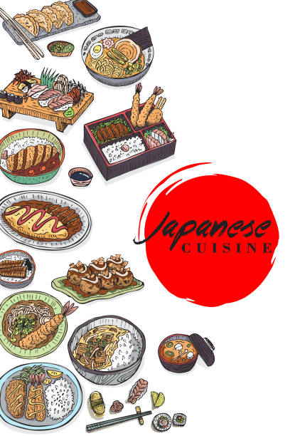 Hand drawn Japanese food, Menu design, Vector Illustration eps 10 japanese food stock illustrations