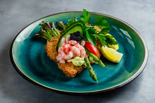 Delicious traditional smørrebrød, traditional dish from Scandinavia stock photo