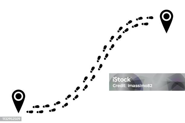 Shoes Tracking Path From One Point To Another Stock Illustration - Download Image Now - Footprint, Walking, Footpath