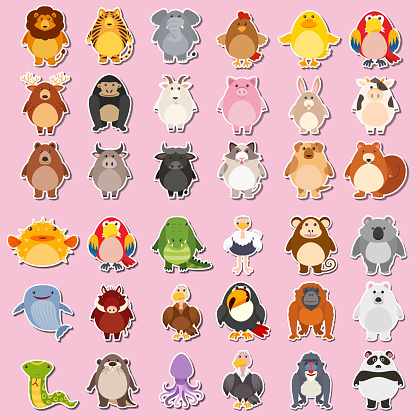 Mega animal sticker pack illustration