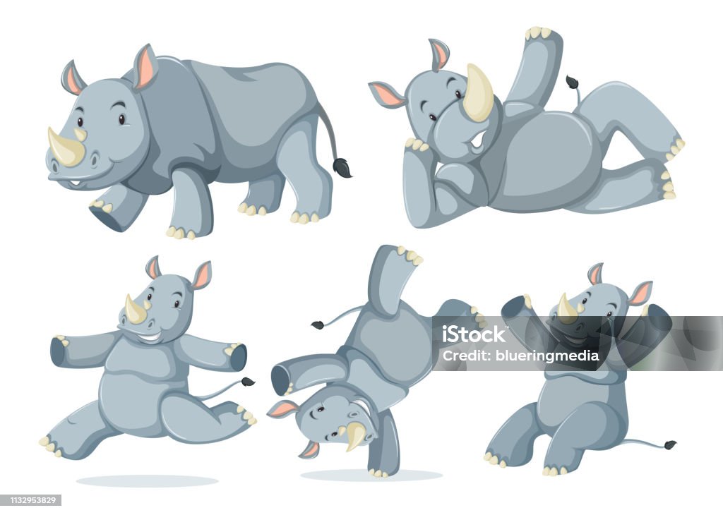 Set of cute rhinos Set of cute rhinos illustration Animal stock vector