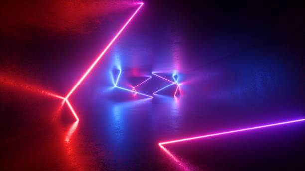 istock 3d render, abstract neon background, fluorescent ultraviolet light, modern minimal mockup, red blue chaotic glowing lines 1132956804