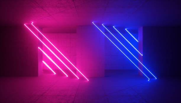 istock 3d rendering, neon light, abstract ultraviolet background, blue pink glowing lines, empty room, night club interior 1132956942