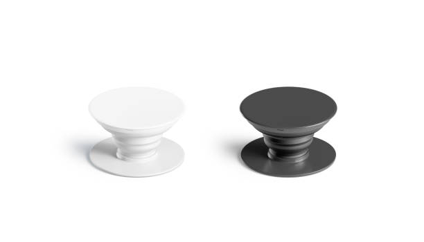 Blank black and white phone phone grip mockup set, isolated