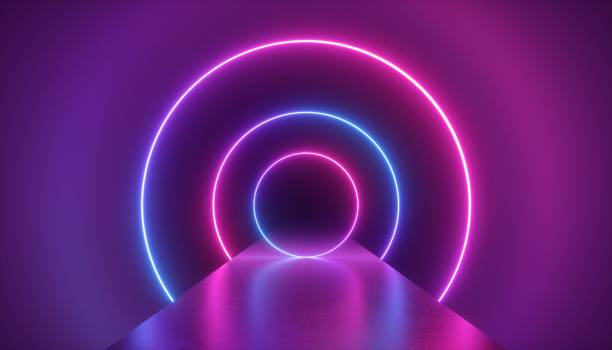 istock 3d render, neon light abstract background, round portal, rings, circles, virtual reality, ultraviolet spectrum, laser show, fashion podium, stage, floor reflection 1132956993