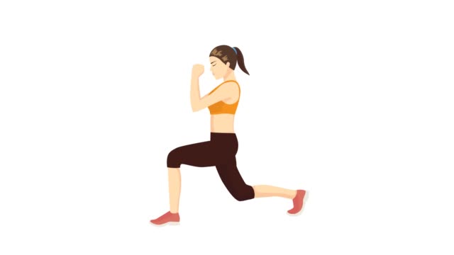 Woman doing Lunges exercise on white background.