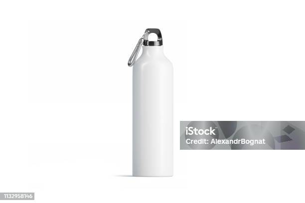 Blank White Metal Sport Bottle Mockup Isolated Front View Stock Photo - Download Image Now