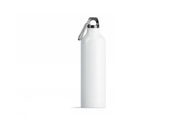 Photo of Blank white metal sport bottle mockup, isolated, front view