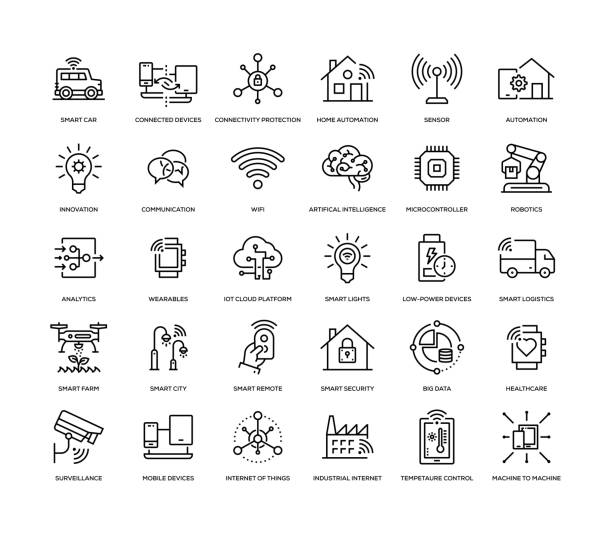 kumpulan ikon internet of things - tempat tinggal struktur bangunan ilustrasi ilustrasi stok