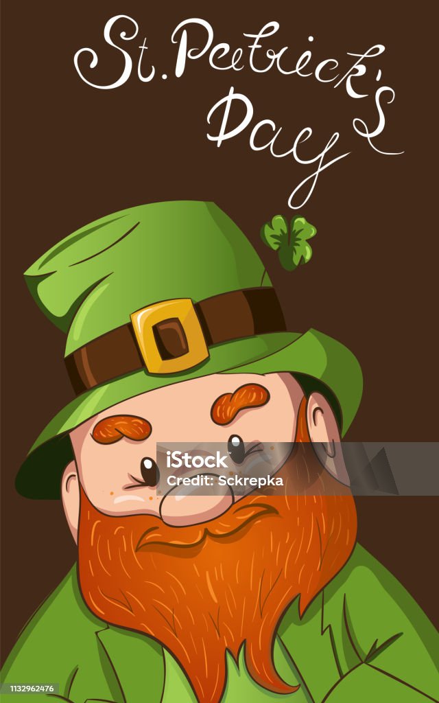 Happy Saint Patricks day illustration. Hand drawn Leprechaun cgaracter with green clover leaf. Vector illustration. Happy Saint Patricks day Template. Hand drawn Leprechaun cgaracter with green clover leaf. Vector illustration. Antiquities stock vector