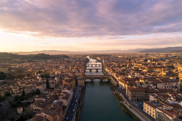 istock Ponte Vecchio - Aerial at Dusk 1132967673