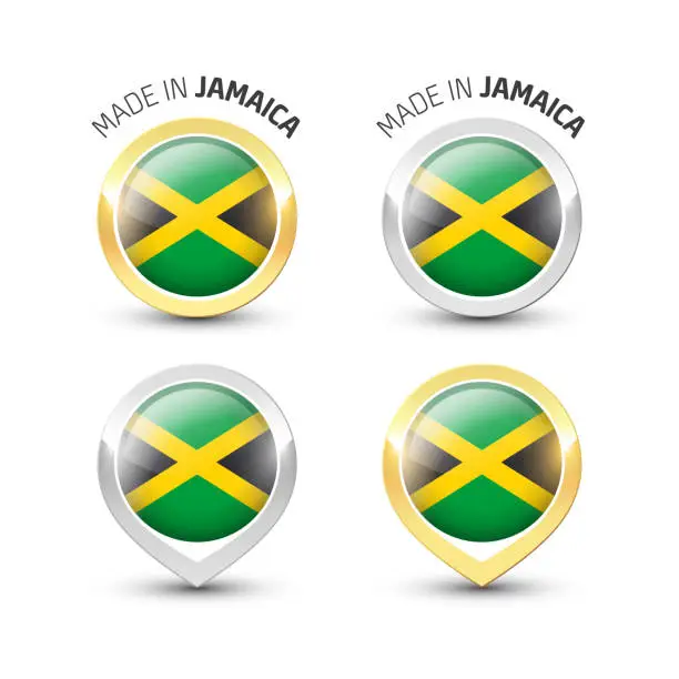 Vector illustration of Made in Jamaica - Round labels with flags