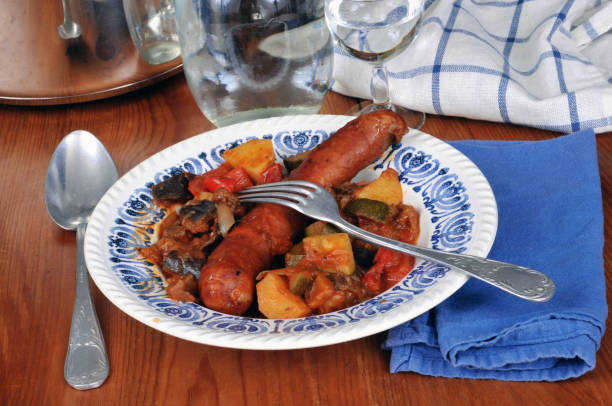 meal served with ratatouille and sausage