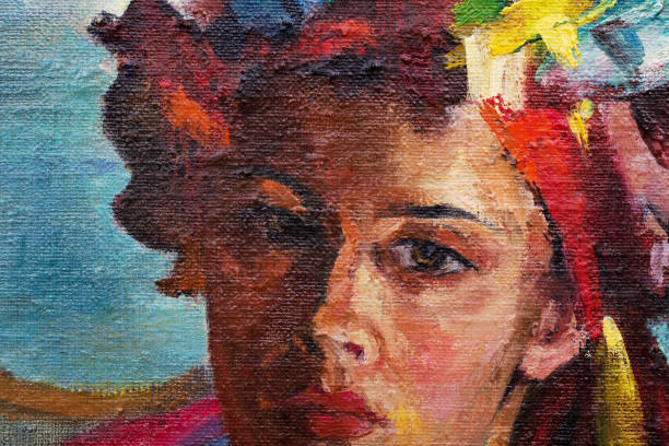 istock Fashionable illustration modern art work my original oil painting on canvas impressionism horizontal portrait of a beautiful young girl Ukrainka in national clothes and a headdress of flowers with ribbons 1132976504