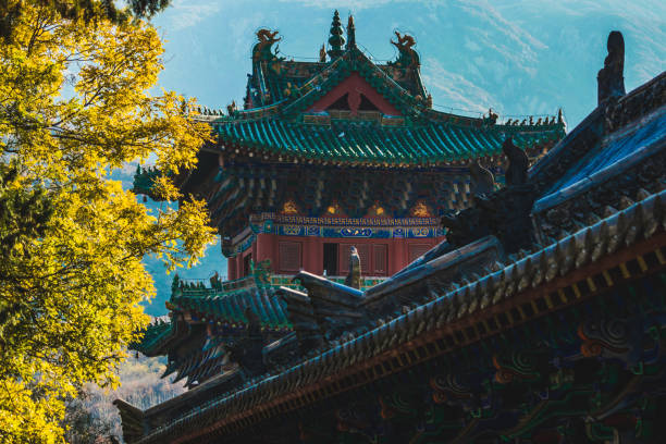 Shaolin temple in Henan Province, China, during autumn, yellow leaves and traditional Chinese architecture building