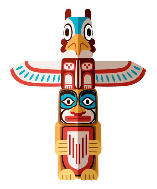 Colored Totem. Wooden object symbol animal plant representation family clan tribe. Flat vector illustration isolated on white background Colored Totem. Wooden object symbol animal plant representation family clan tribe. Flat vector illustration isolated on white background. totem pole stock illustrations
