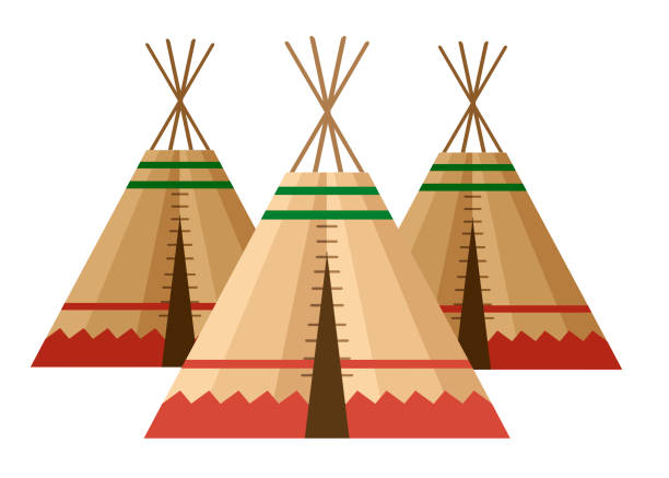 インドのテントまたはウィグワム。カナダ、シベリア、北アメリカの北の国の住居。革の家。白い背景の上の平らなベクトルのイラスト - wigwam tent north american tribal culture indigenous culture点のイラスト素材／クリップアート素材／マンガ素材／アイコン素材