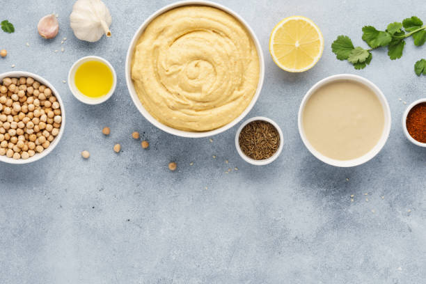 istock Hummus recipe concept. Raw ingredients for cooking. 1132986329