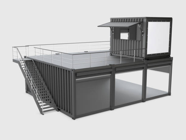 istock Converted old shipping container, 3d Illustration isolated gray 1132986400