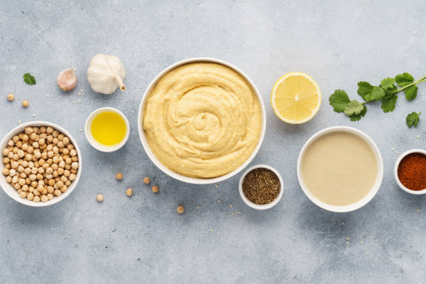 istock Hummus recipe concept. Raw ingredients for cooking. 1132987339