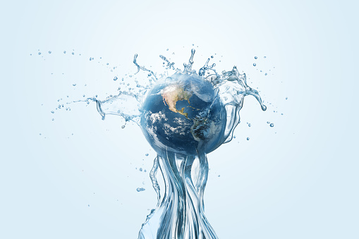 Saving water and world environmental protection concept. Eearth, globe, ecology, nature, planet concepts