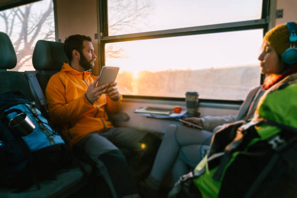 istock Couple traveling with train 1132994460