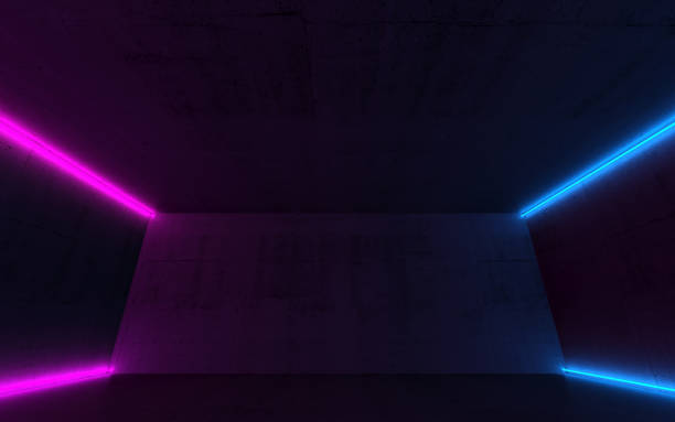 istock Colorful neon lights in concrete room 1132994502