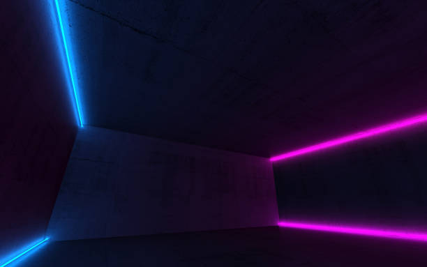istock Colorful neon lights in empty room, 3d 1132994504