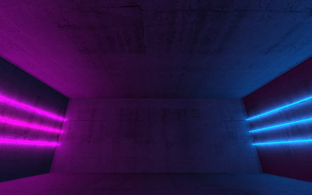 istock Colorful neon lights on walls, 3d room 1132994507