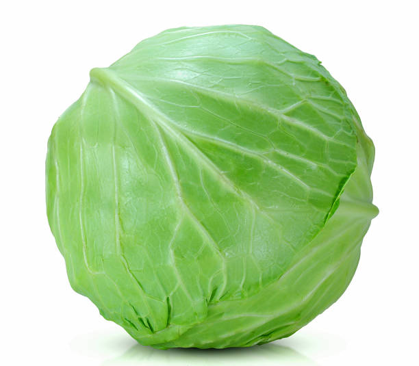chou vert isolé sur le fond blanc - green cabbage photos et images de collection