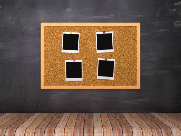istock Corkboard with Instant Photo Frames in Room - Chalkboard Background - 3D Rendering 1132995106