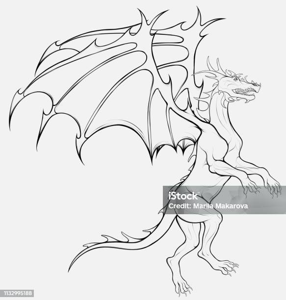 Flying Dragon Stock Illustration - Download Image Now - Black And White, Dragon, Illustration