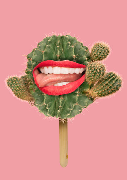 istock Modern Art Collage. Girl with lips head, cactus background 1132995289