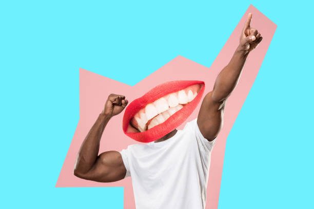 istock Collage in magazine style with happy emotions and female lips instead of head. 1132995314