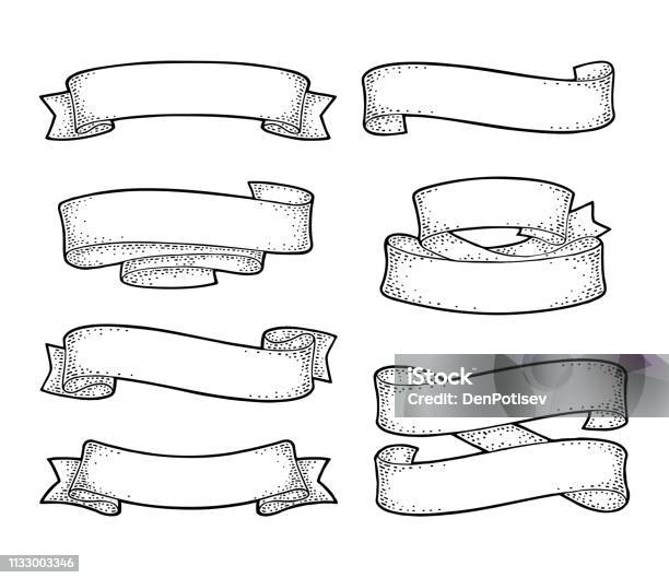 白の背景に分離されたリボンのセットベクトル - ウェブバナーのベクターアート素材や画像を多数ご用意 - ウェブバナー, バナー看板, リボン