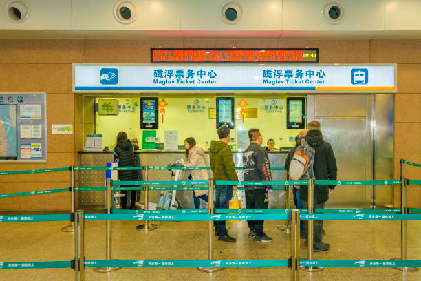 maglev train ticket center, shanghai, china - transrapid international stock-fotos und bilder