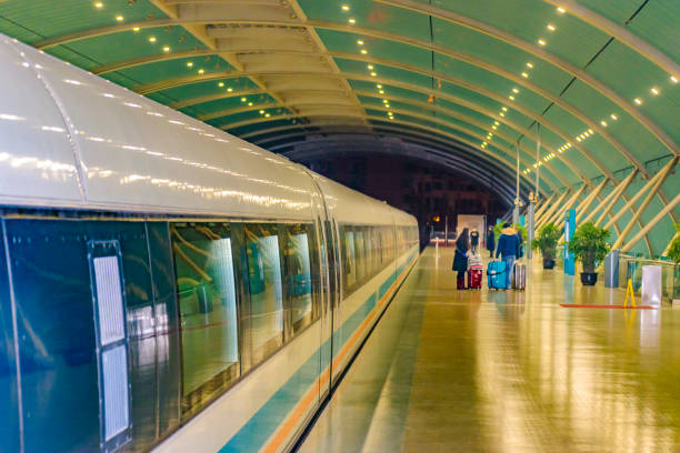 people at maglev train station, shanghai, china - transrapid international imagens e fotografias de stock