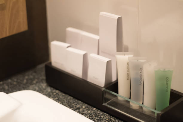 istock Bath set : shampoo, conditioner, lotion in a luxury hotel suite bathroom 1133005405