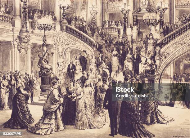 The Great Opera In Paris The Staircase Stock Illustration - Download Image Now - Paris - France, Opera, Old-fashioned
