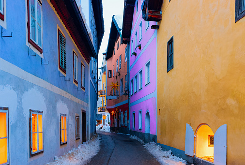 Houses on Narrow street in Hallstatt near Salzburg in Austria
