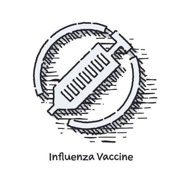 ilustrações, clipart, desenhos animados e ícones de mão desenhada gripe vacina esboço linha ícone para web - syringe surgical needle vaccination injecting