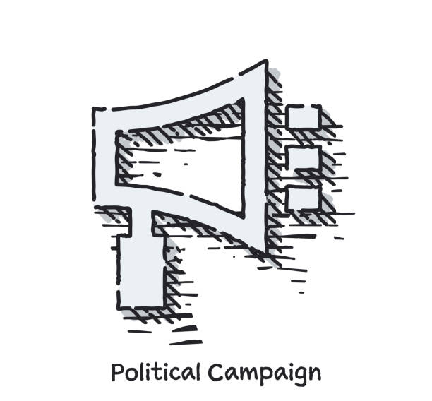 ilustraciones, imágenes clip art, dibujos animados e iconos de stock de mano dibujado campaña política boceto línea icono para web - voting doodle republican party democratic party