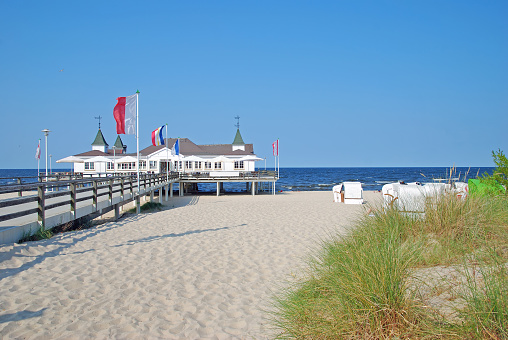 Vacations  in Poland - summer aerial view of the Hel Peninsula and the village of Chalupy on the Baltic Sea in Pomorskie province