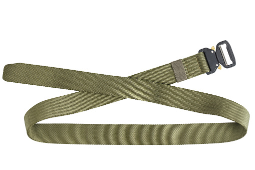 khaki textile belt isolated on white background. space for text. The file contains a clipping path.