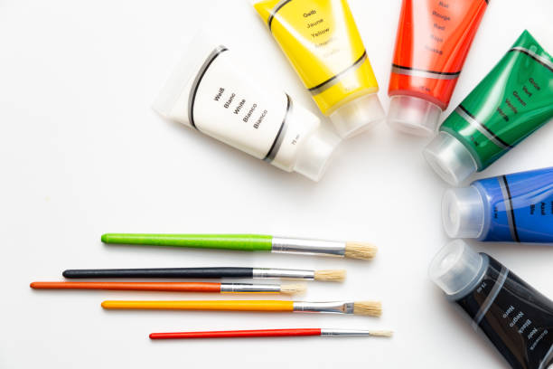 istock Brushes with acrylic color tubes 1133012750