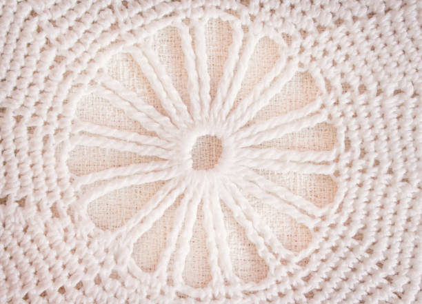 istock Patterns of white or light brown crochet knitted texture in flowers patterns for background , crafts 1133013651
