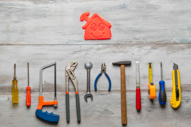 istock Set of work tool  with icon of house 1133013978